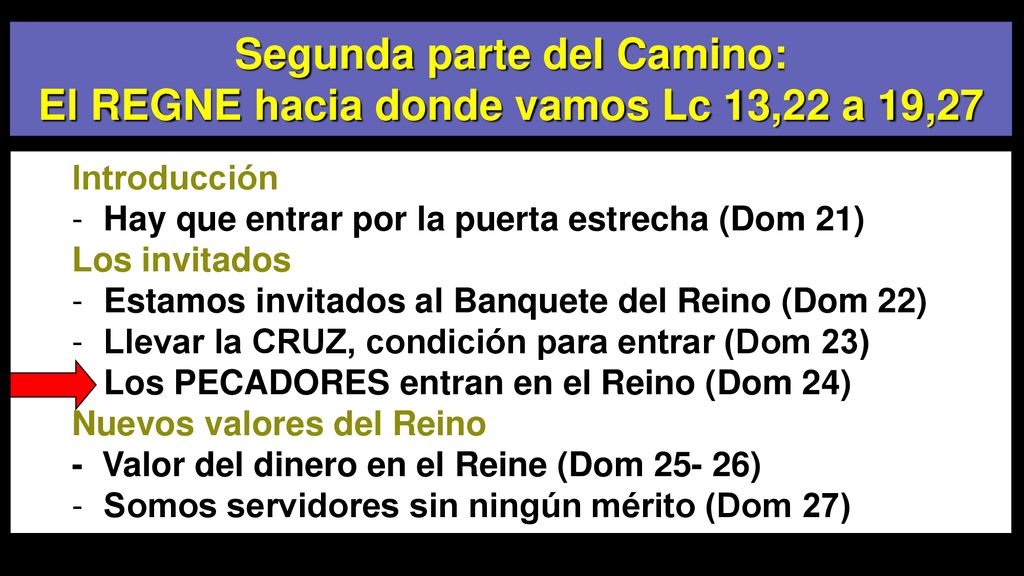 Segunda parte del Camino: El REGNE hacia donde vamos Lc 13,22 a 19,27