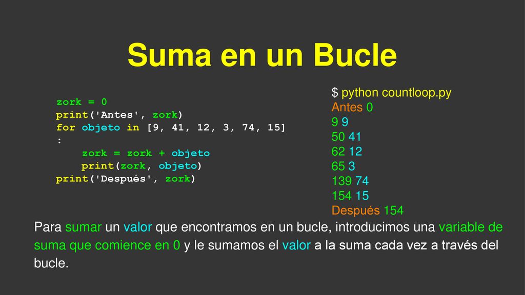 Suma en un Bucle $ python countloop.py. Antes Después 154.