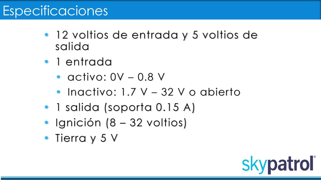 Especificaciones 12 voltios de entrada y 5 voltios de salida 1 entrada
