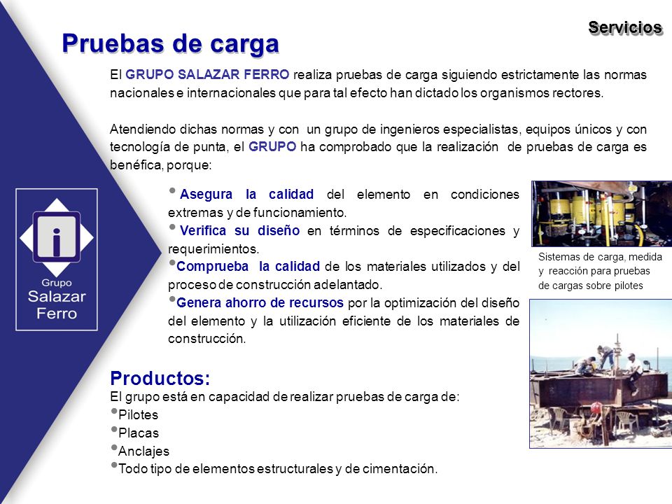 Pruebas de carga Productos: Servicios