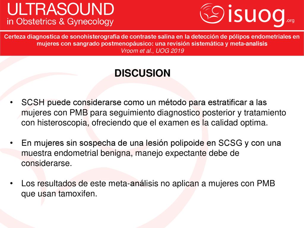 Certeza diagnostica de sonohisterografia de contraste salina en la detección de pólipos endometriales en mujeres con sangrado postmenopáusico: una revisión sistemática y meta-analisis