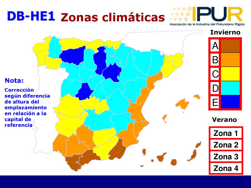 DB-HE1 Zonas climáticas A B C D E Zona 1 Zona 2 Zona 3 Zona 4 Invierno