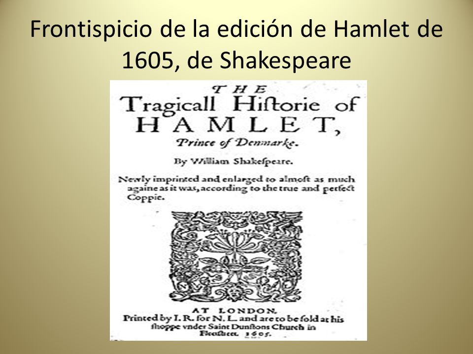 Frontispicio de la edición de Hamlet de 1605, de Shakespeare