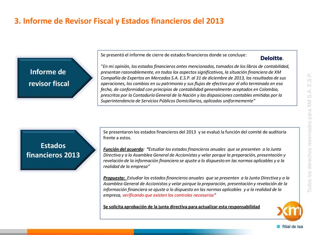 3. Informe de Revisor Fiscal y Estados financieros del 2013