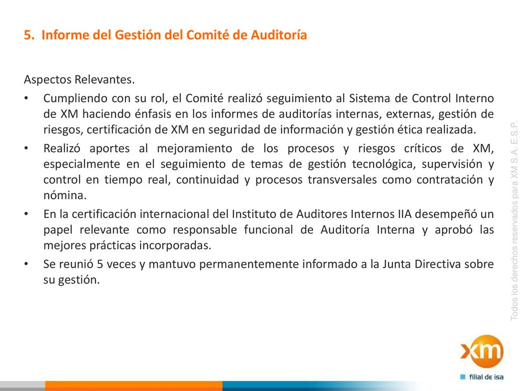 5. Informe del Gestión del Comité de Auditoría