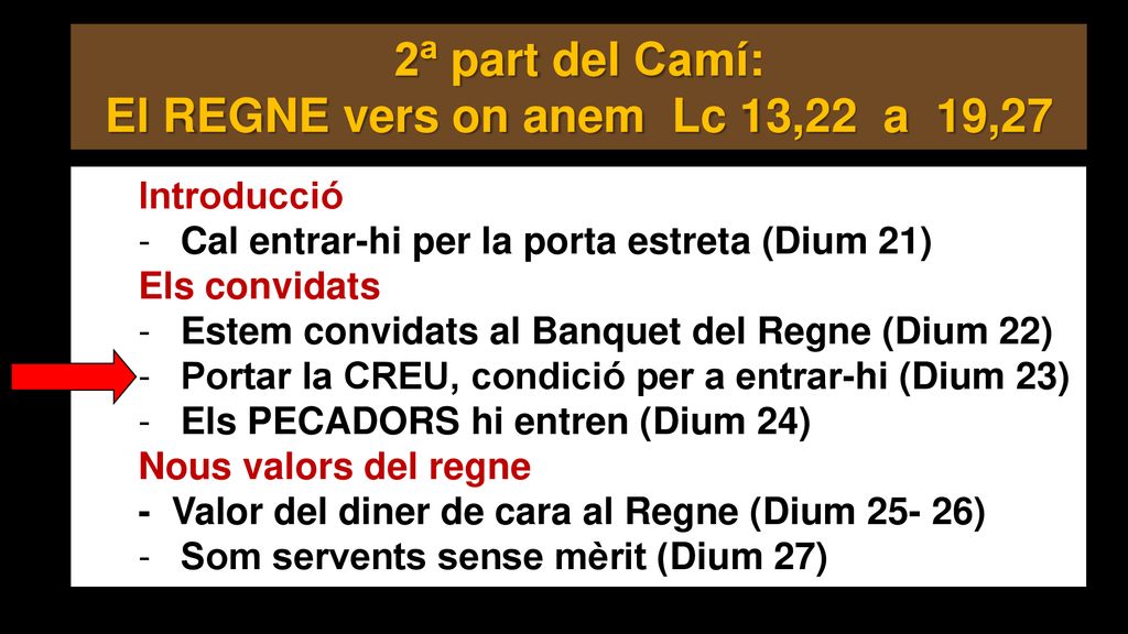 2ª part del Camí: El REGNE vers on anem Lc 13,22 a 19,27