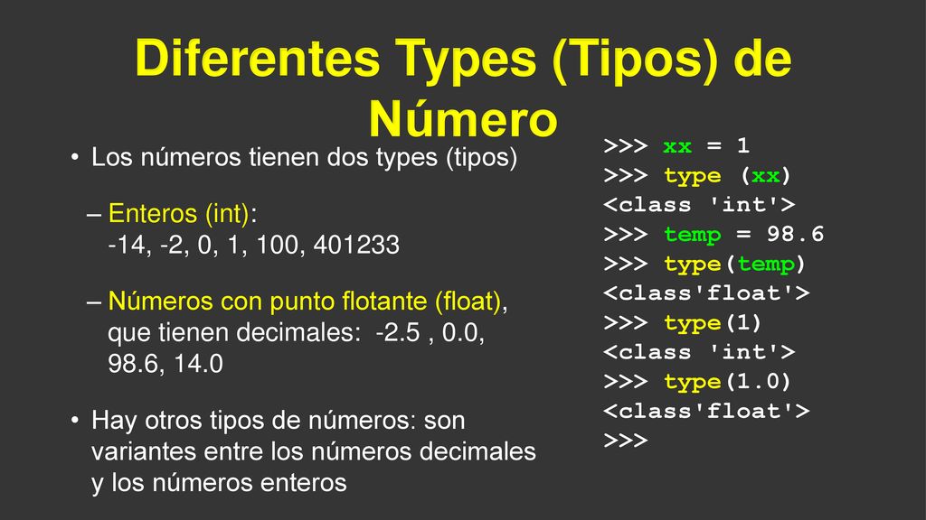 Diferentes Types (Tipos) de Número