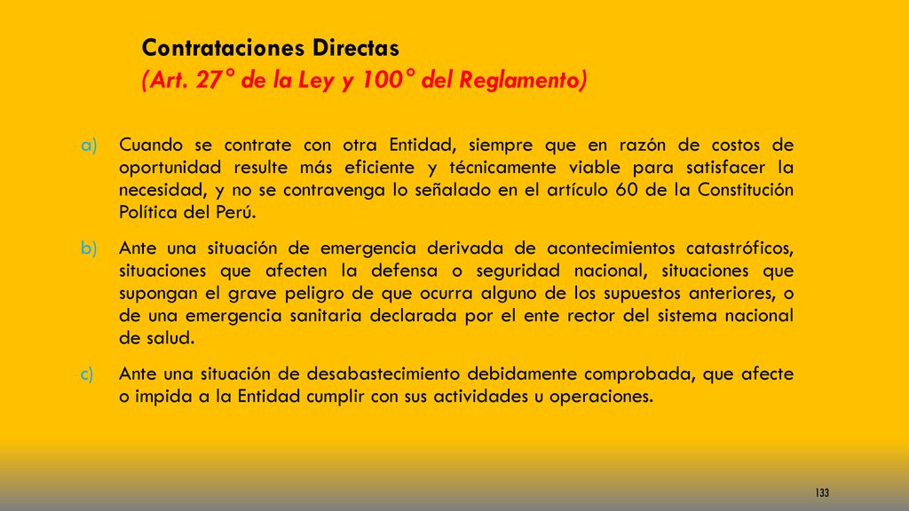 Contrataciones Directas (Art. 27° de la Ley y 100° del Reglamento)
