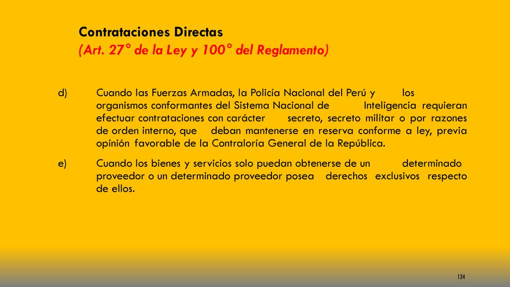 Contrataciones Directas (Art. 27° de la Ley y 100° del Reglamento)