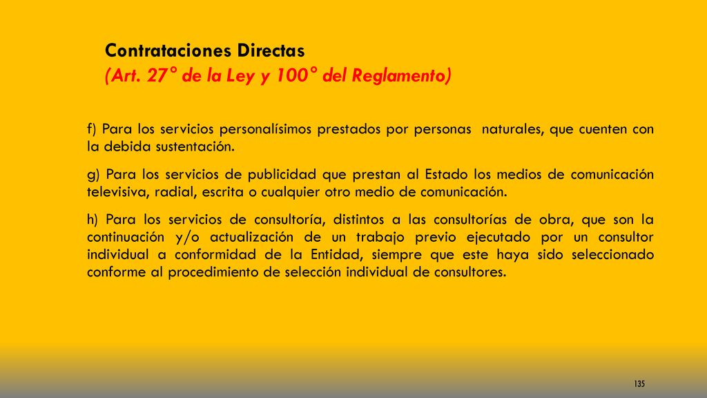 Contrataciones Directas (Art. 27° de la Ley y 100° del Reglamento)