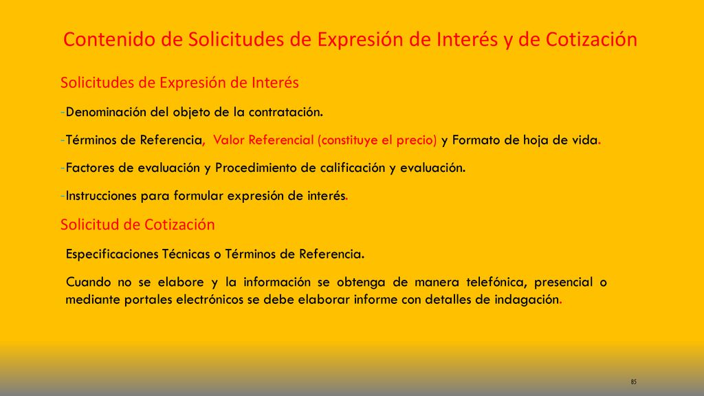 Contenido de Solicitudes de Expresión de Interés y de Cotización