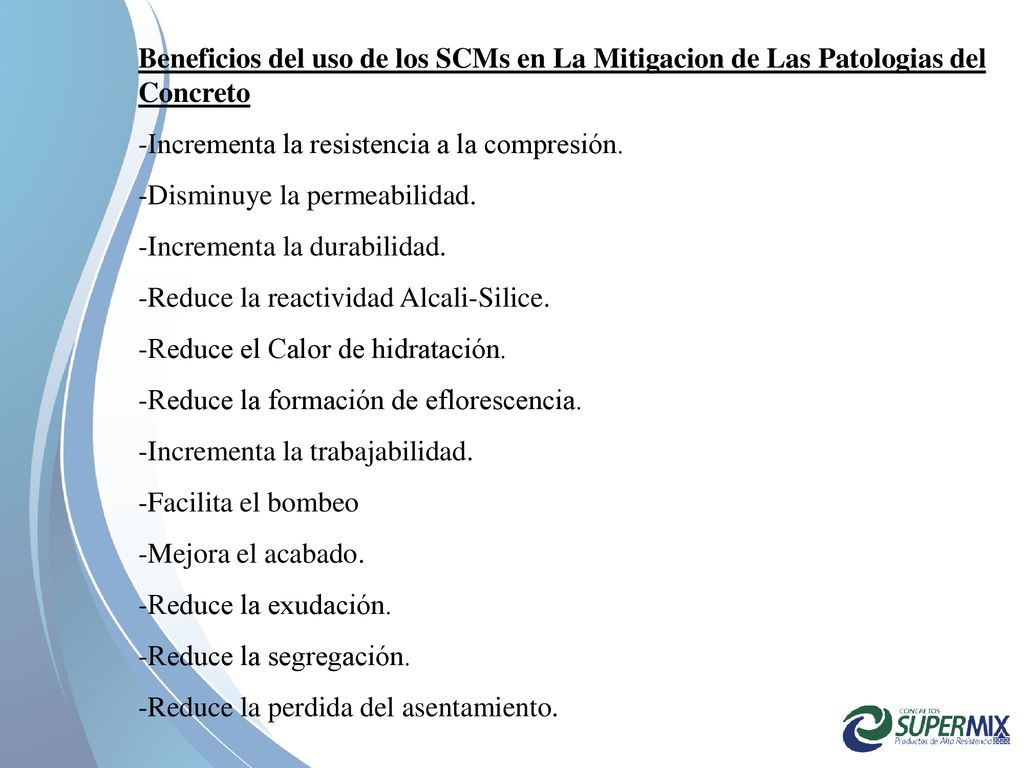 Beneficios del uso de los SCMs en La Mitigacion de Las Patologias del Concreto