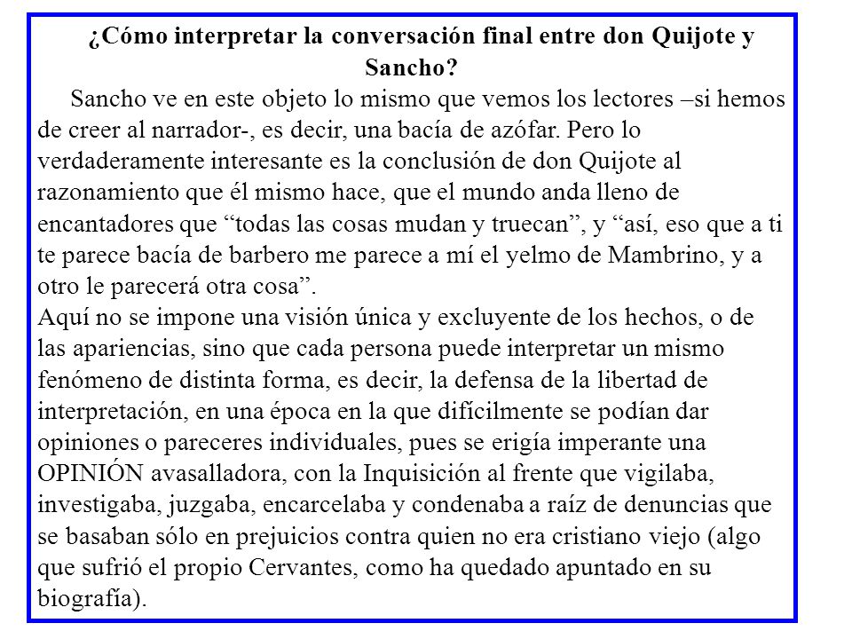 ¿Cómo interpretar la conversación final entre don Quijote y Sancho