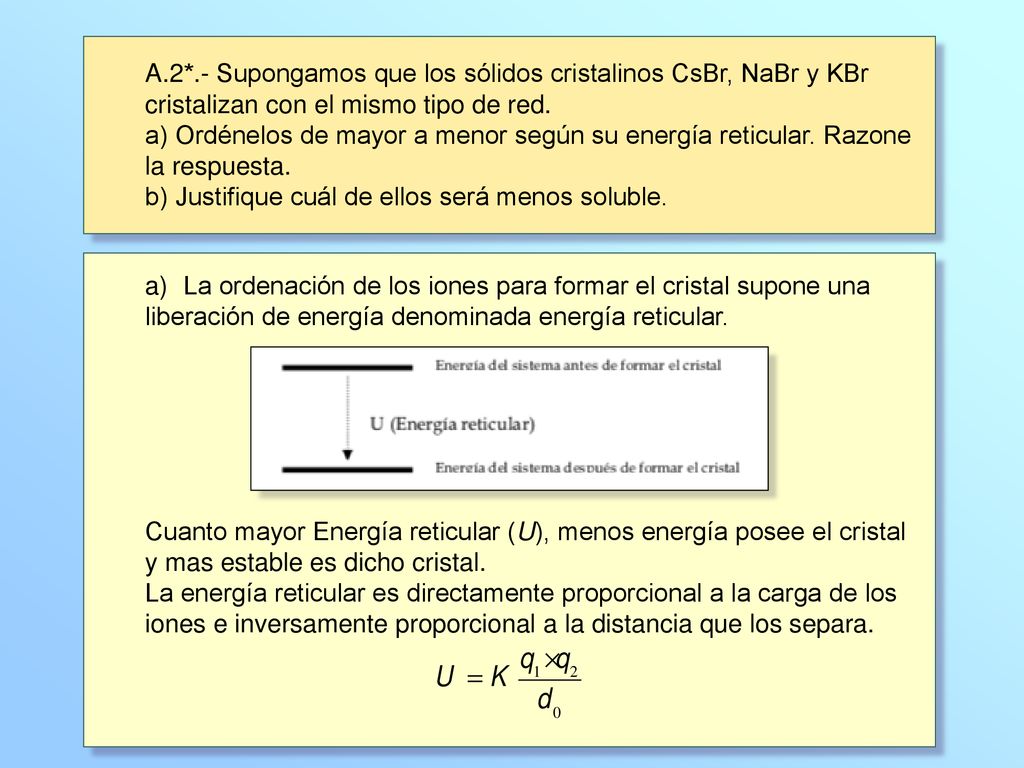A.2*.- Supongamos que los sólidos cristalinos CsBr, NaBr y KBr