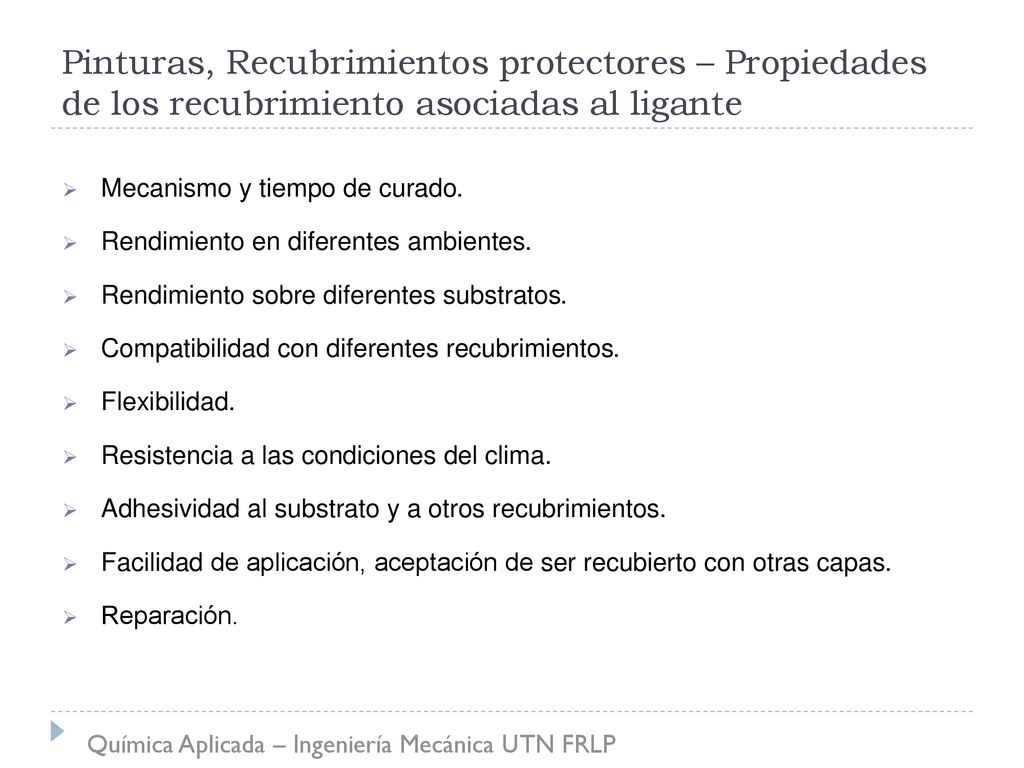 Pinturas, Recubrimientos protectores – Propiedades de los recubrimiento asociadas al ligante