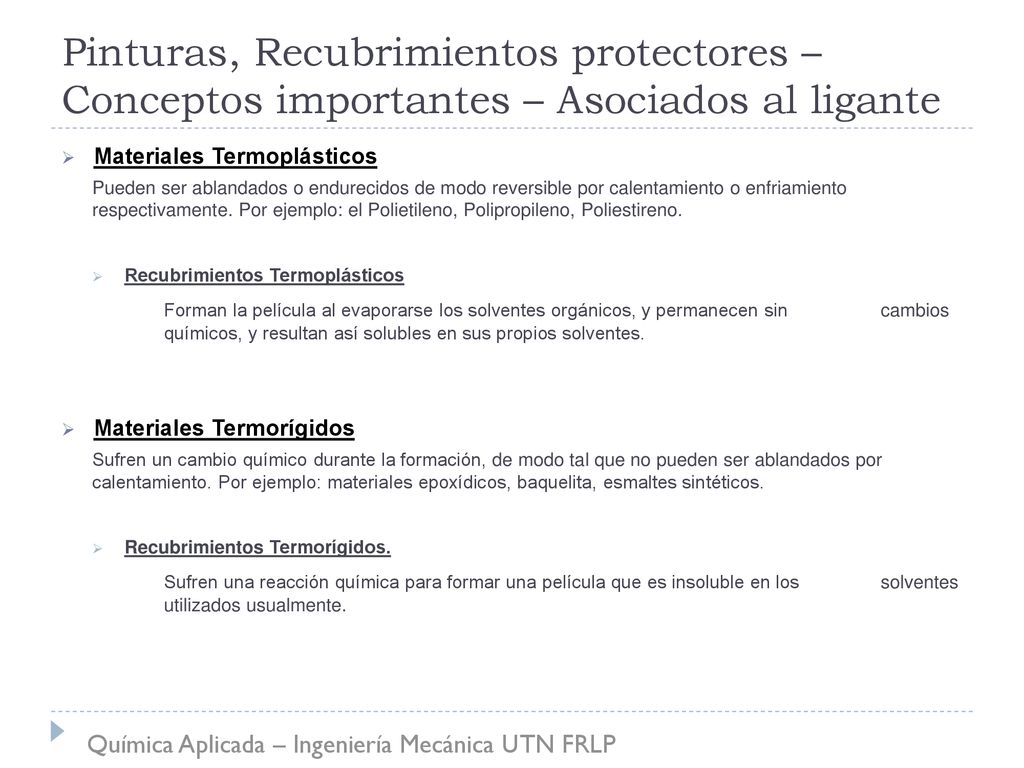 Pinturas, Recubrimientos protectores – Conceptos importantes – Asociados al ligante