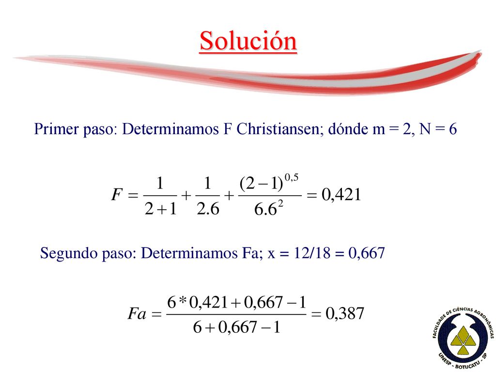 Solución Primer paso: Determinamos F Christiansen; dónde m = 2, N = 6