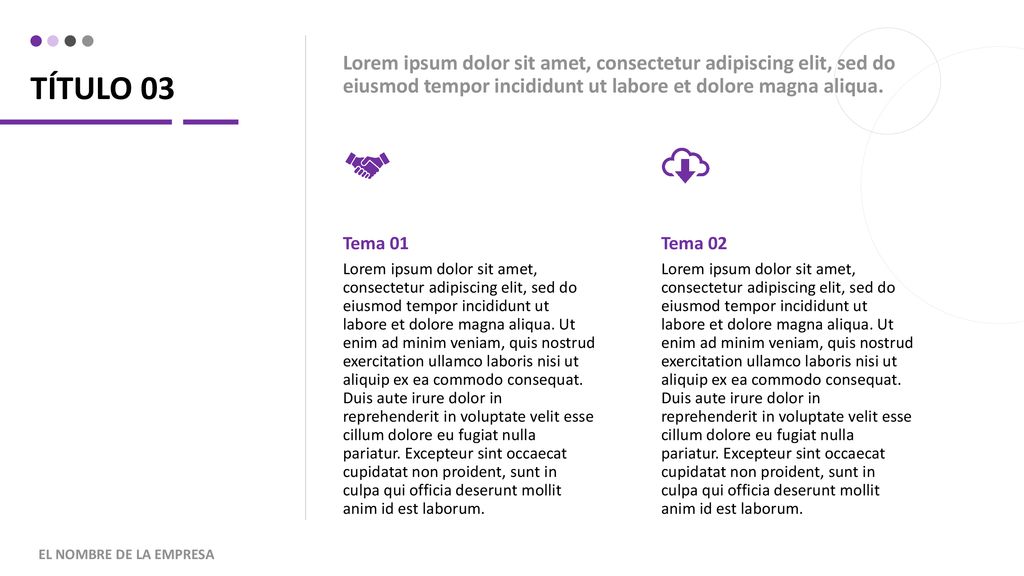 Título 03 Lorem ipsum dolor sit amet, consectetur adipiscing elit, sed do eiusmod tempor incididunt ut labore et dolore magna aliqua.