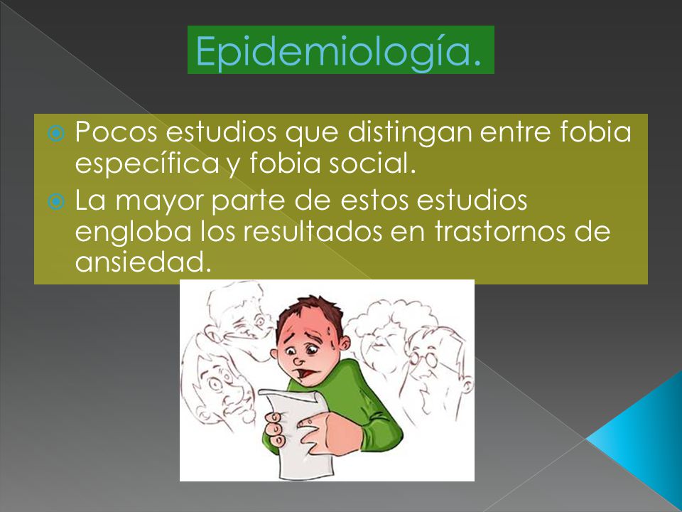 Epidemiología. Pocos estudios que distingan entre fobia específica y fobia social.