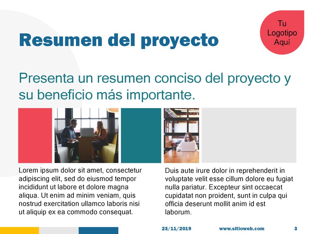 Resumen del proyecto Presenta un resumen conciso del proyecto y su beneficio más importante.
