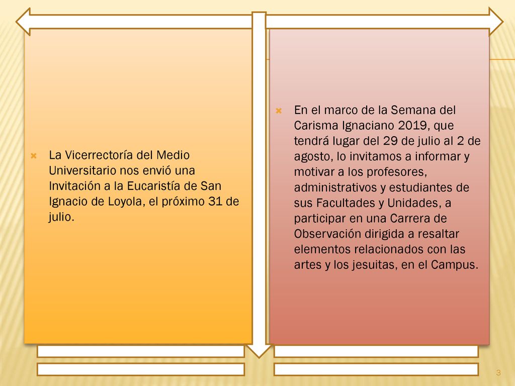 La Vicerrectoría del Medio Universitario nos envió una Invitación a la Eucaristía de San Ignacio de Loyola, el próximo 31 de julio.