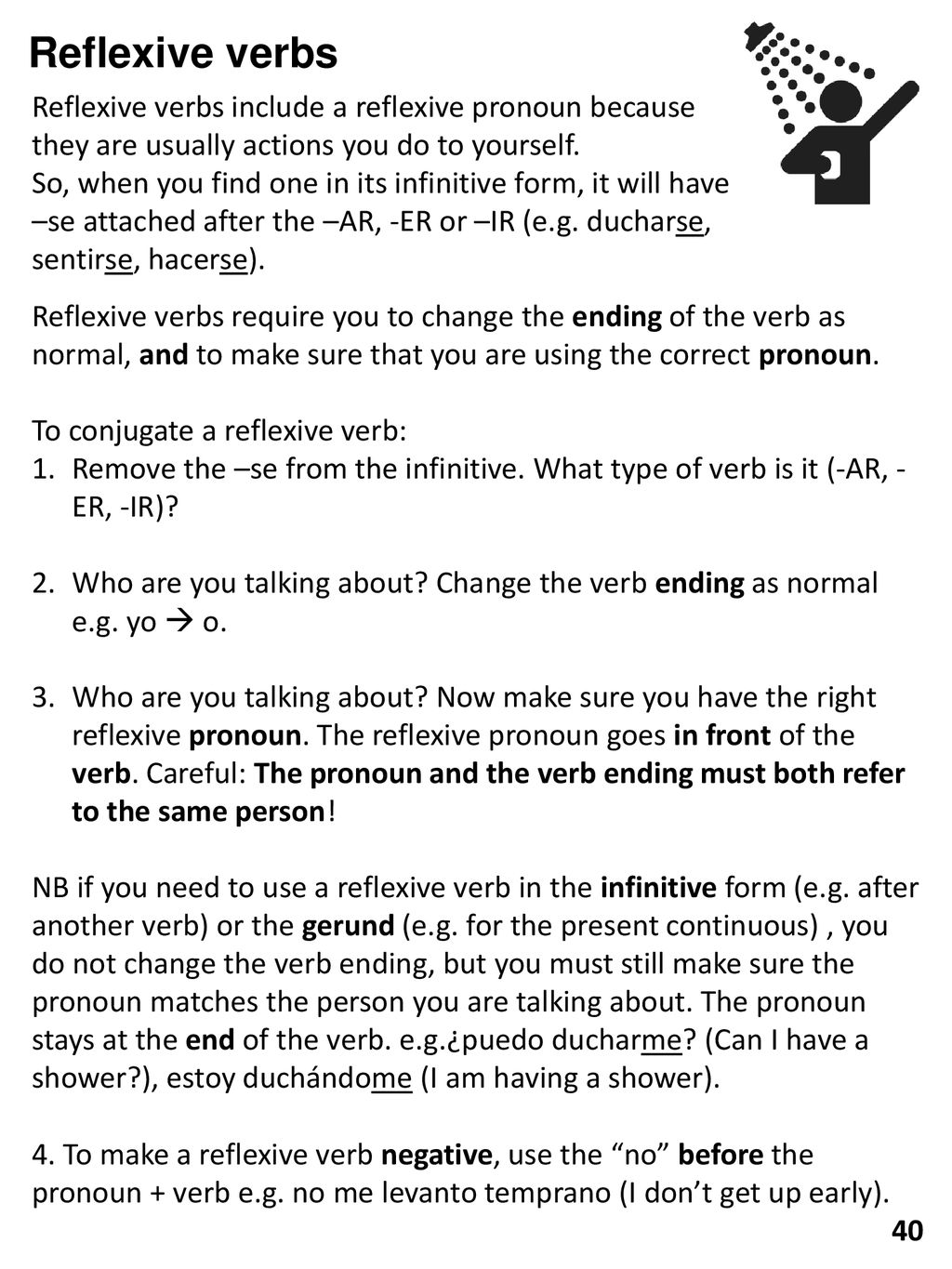 Reflexive verbs Reflexive verbs include a reflexive pronoun because they are usually actions you do to yourself.