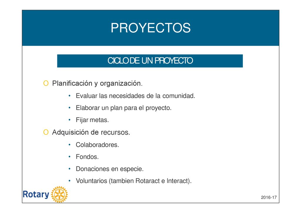 PROYECTOS CICLO DE UN PROYECTO O Planificación y organización.