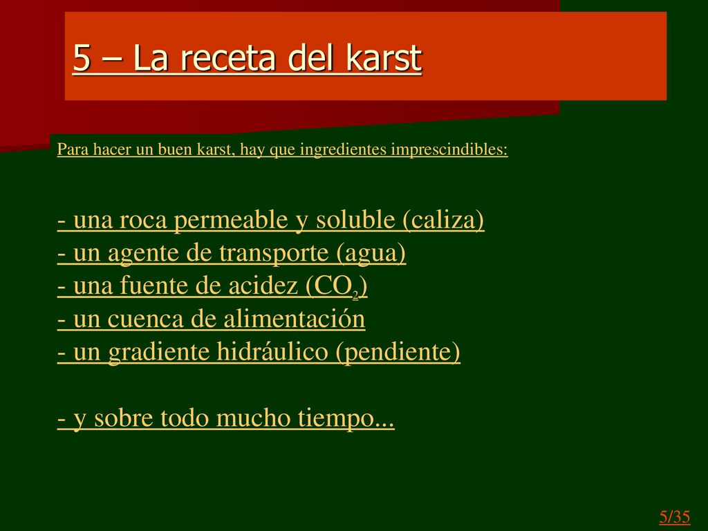 5 – La receta del karst - una roca permeable y soluble (caliza)