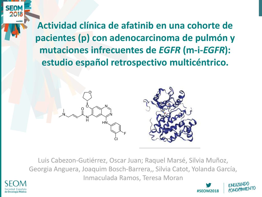 Actividad clínica de afatinib en una cohorte de pacientes (p) con adenocarcinoma de pulmón y mutaciones infrecuentes de EGFR (m-i-EGFR): estudio español retrospectivo multicéntrico.