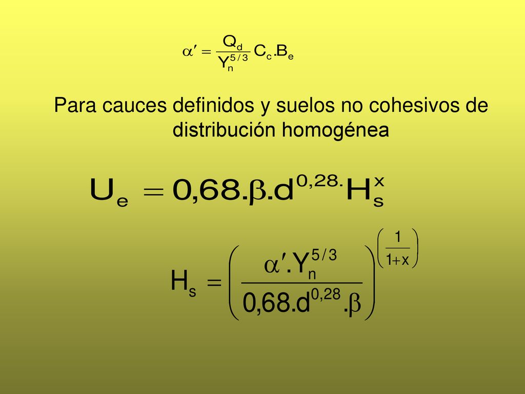Para cauces definidos y suelos no cohesivos de distribución homogénea
