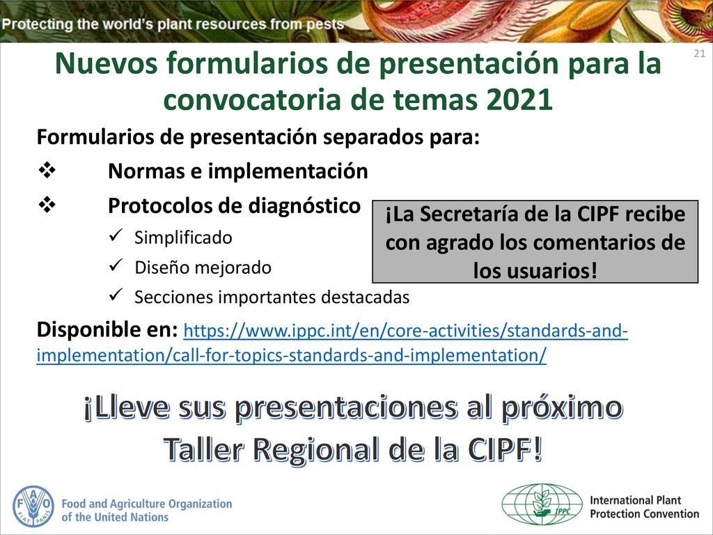 ¡Lleve sus presentaciones al próximo Taller Regional de la CIPF!