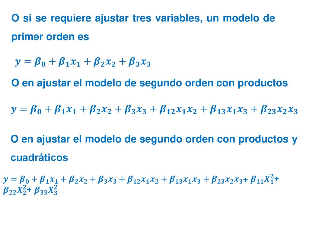 O si se requiere ajustar tres variables, un modelo de primer orden es