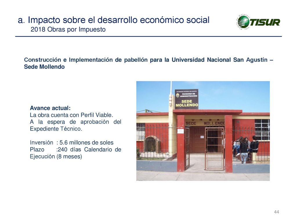 a. Impacto sobre el desarrollo económico social 2018 Obras por Impuesto