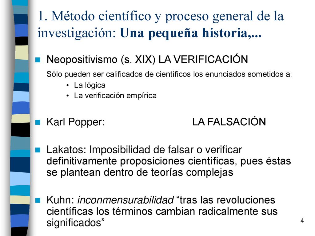 1. Método científico y proceso general de la investigación: Una pequeña historia,...
