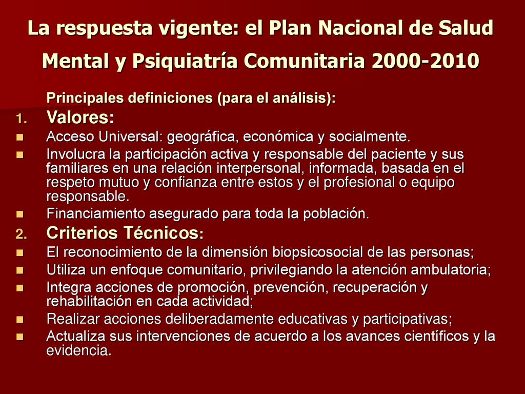La respuesta vigente: el Plan Nacional de Salud Mental y Psiquiatría Comunitaria