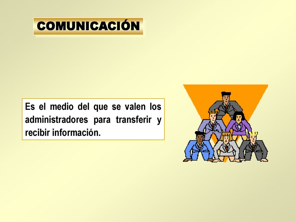 COMUNICACIÓN Es el medio del que se valen los administradores para transferir y recibir información.