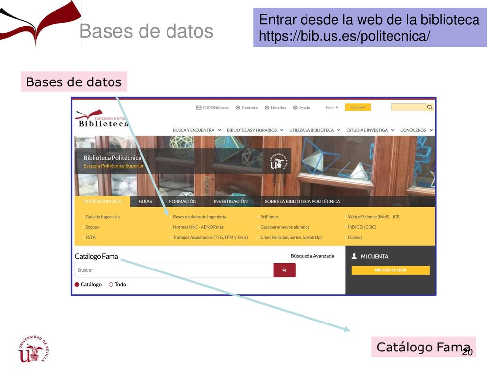 Bases de datos Entrar desde la web de la biblioteca