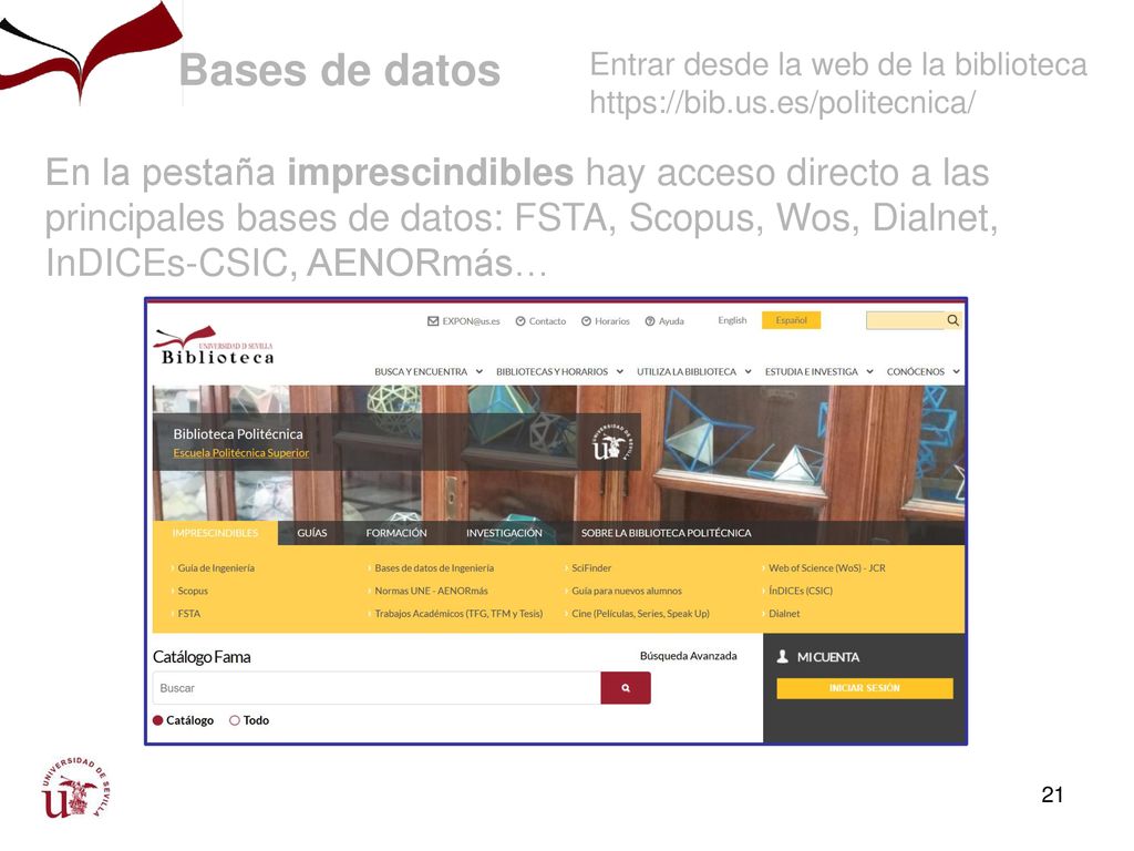 Bases de datos En la pestaña imprescindibles hay acceso directo a las