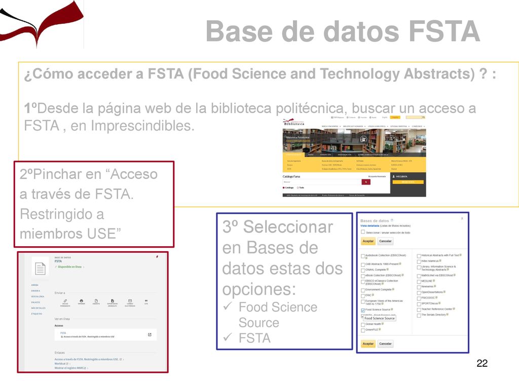 Base de datos FSTA ¿Cómo acceder a FSTA (Food Science and Technology Abstracts) :