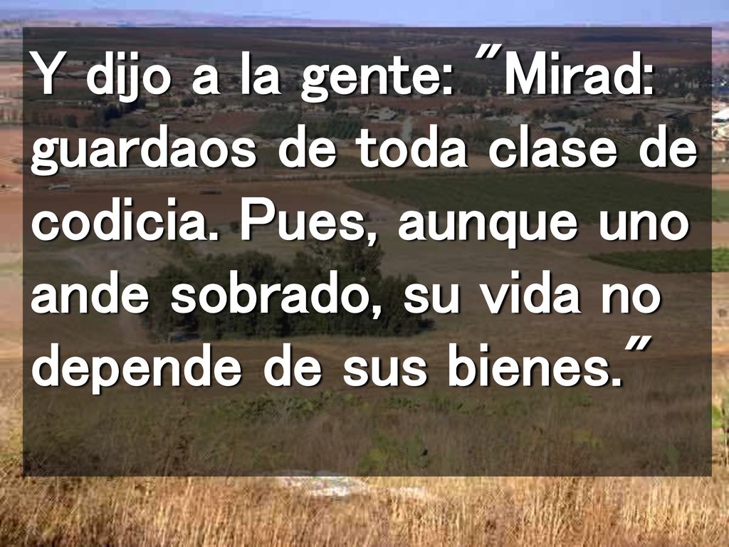 Y dijo a la gente: Mirad: guardaos de toda clase de codicia