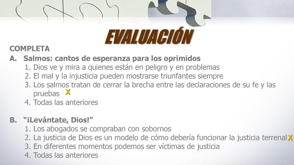 EVALUACIÓN COMPLETA A. Salmos: cantos de esperanza para los oprimidos