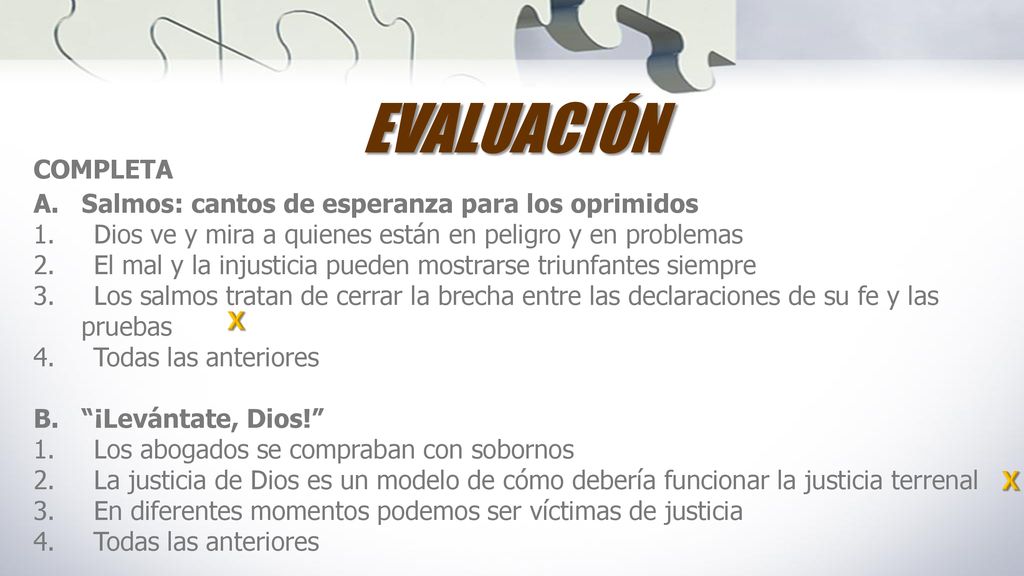 EVALUACIÓN COMPLETA A. Salmos: cantos de esperanza para los oprimidos
