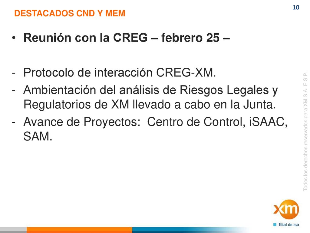 Reunión con la CREG – febrero 25 – Protocolo de interacción CREG-XM.