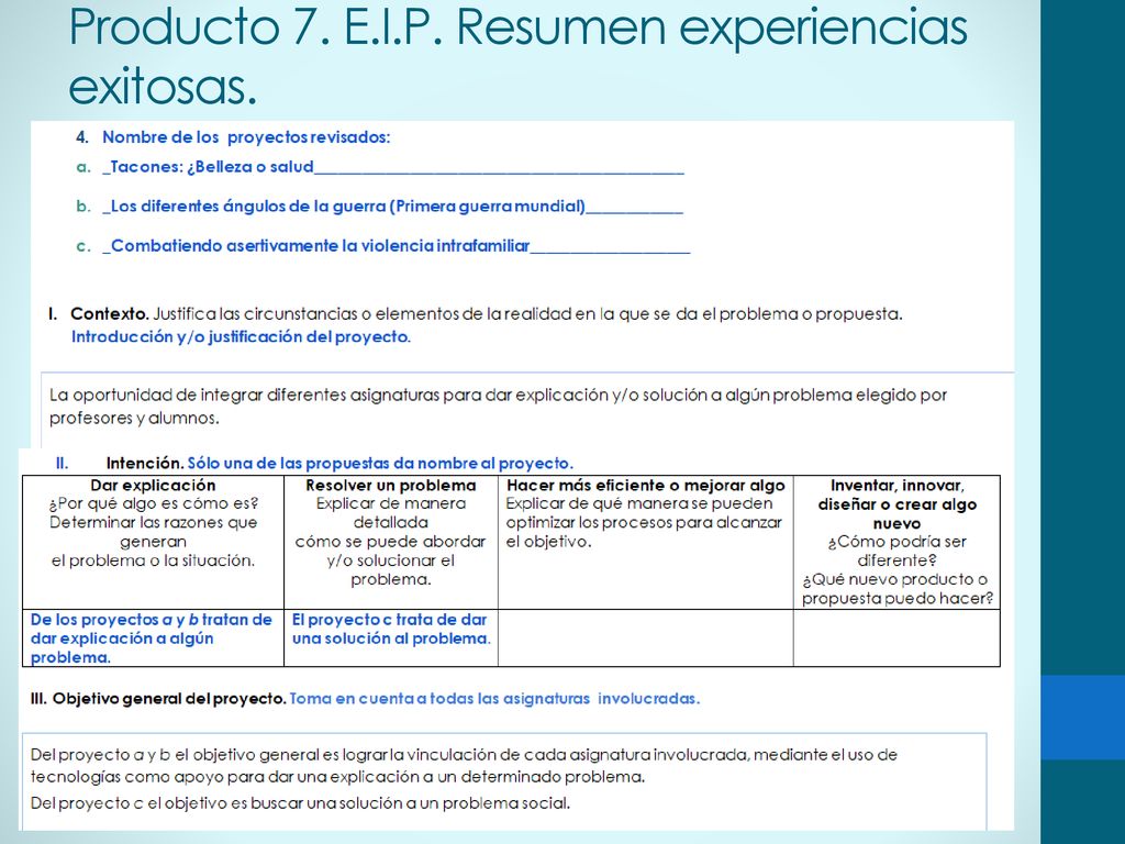 Producto 7. E.I.P. Resumen experiencias exitosas.