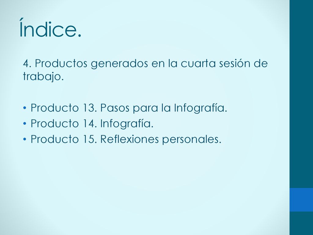 Índice. 4. Productos generados en la cuarta sesión de trabajo.