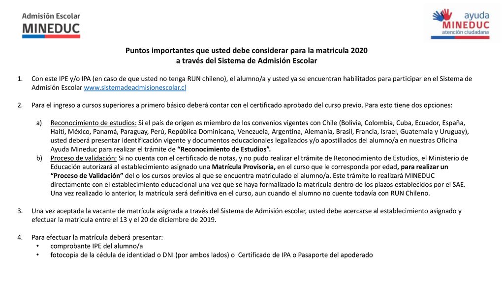 Puntos importantes que usted debe considerar para la matricula 2020