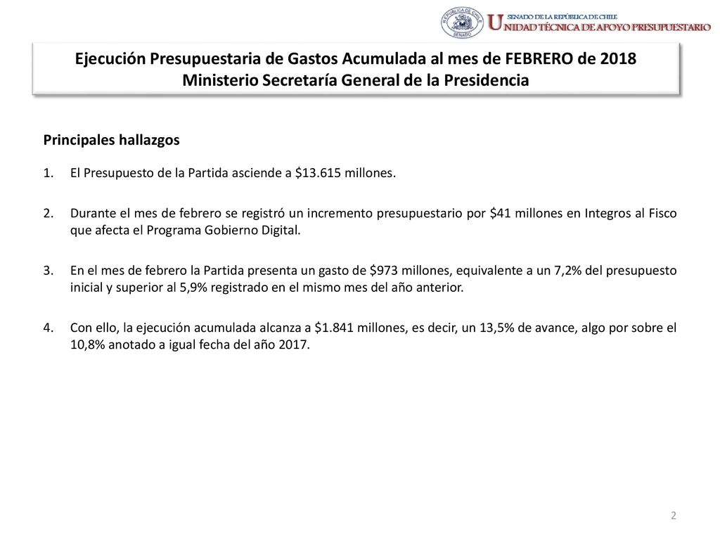 Ejecución Presupuestaria de Gastos Acumulada al mes de FEBRERO de 2018 Ministerio Secretaría General de la Presidencia