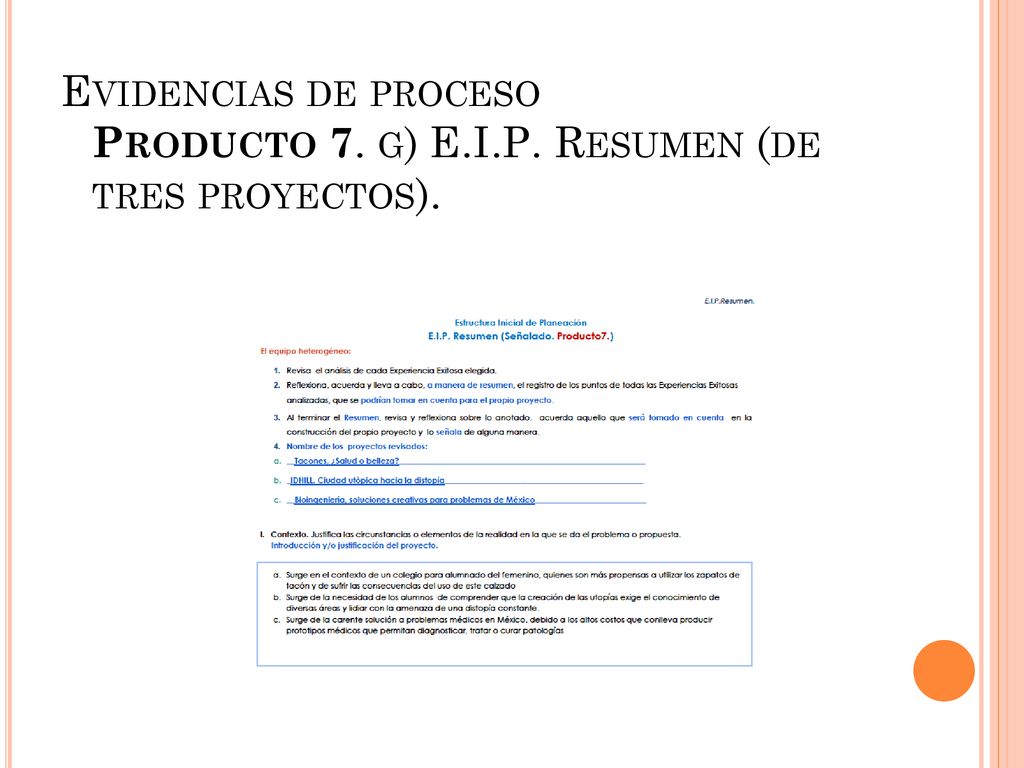 Evidencias de proceso Producto 7. g) E. I. P