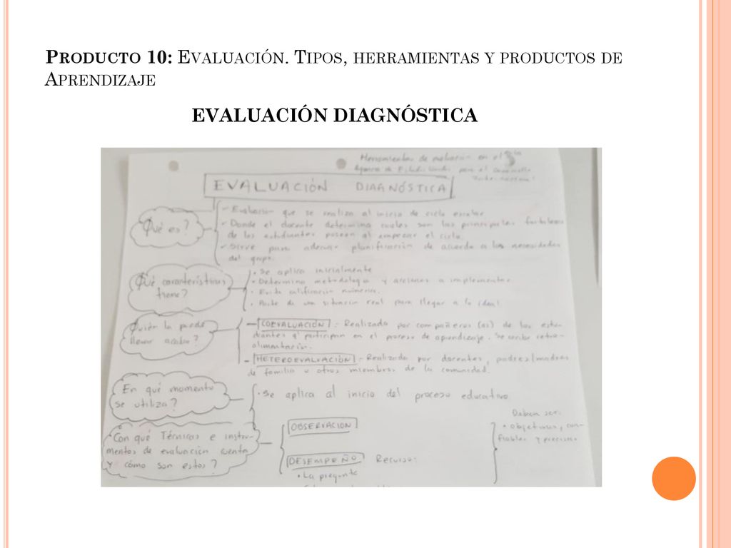 Producto 10: Evaluación. Tipos, herramientas y productos de Aprendizaje