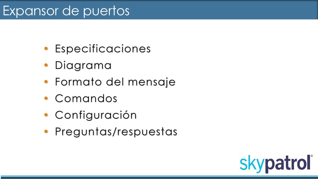 Expansor de puertos Especificaciones Diagrama Formato del mensaje